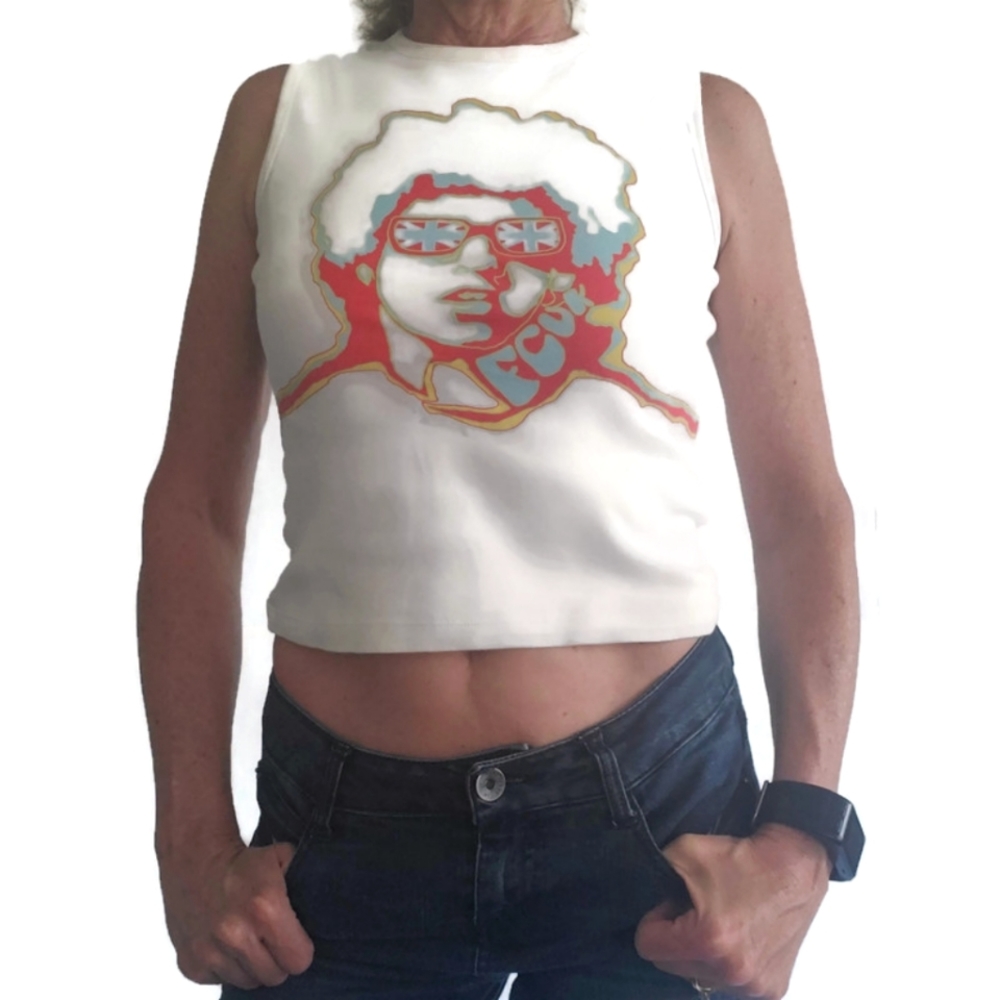 Vintage FCUK Jeans white graphic crop top